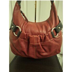 Tignanello Red Leather Shoulder Bag With Black Trim & Silver Accents